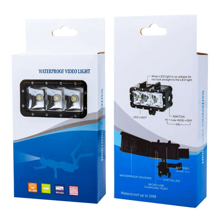 30M Waterproof Video Light 3 Modes Flashlight with Base Mount & Screw for GoPro, Insta360, DJI an...