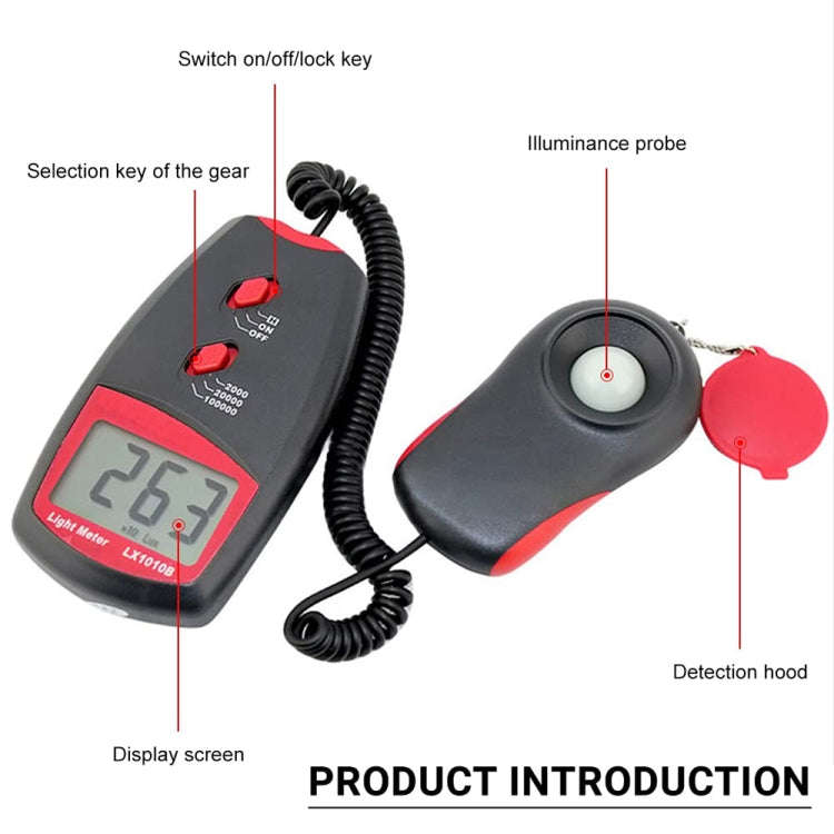 Digital Light Meter, Measuring Range: 1-100000 Lux(Red)
