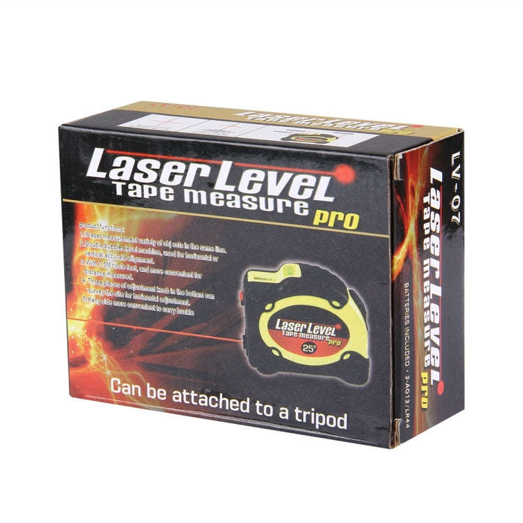 Laser Level with Tape Measure Pro (25 feet) & Belt Clip / Can be Attached to Tripod(Yellow)