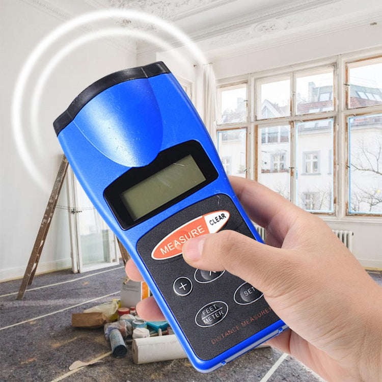 Ultrasonic Laser Point LED Distance Measure Meter Tool(Blue)