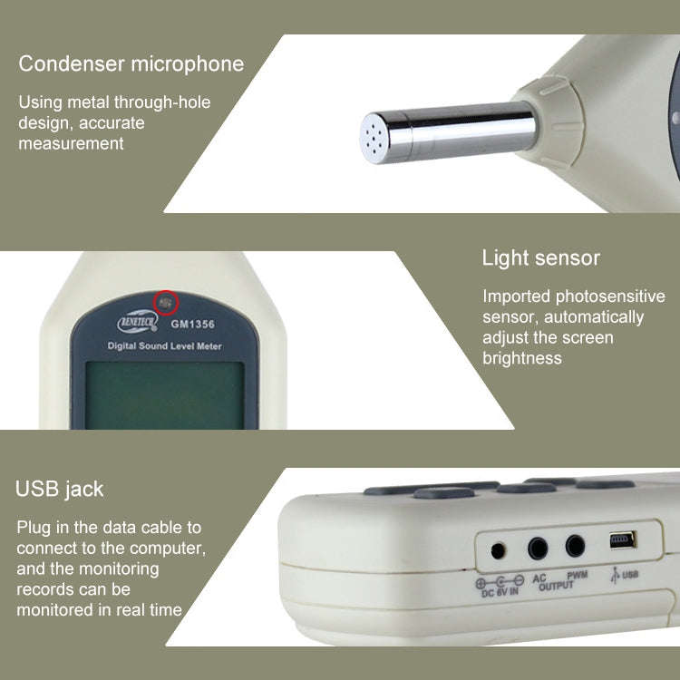 Digital Sound Level Meter with USB Port(Range: 30dB~130dB)(Beige)