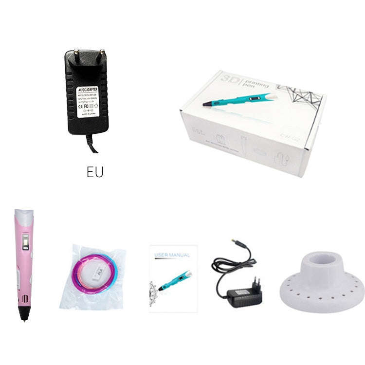 Hand-held 3D Printing Pen, EU Plug(Pink)