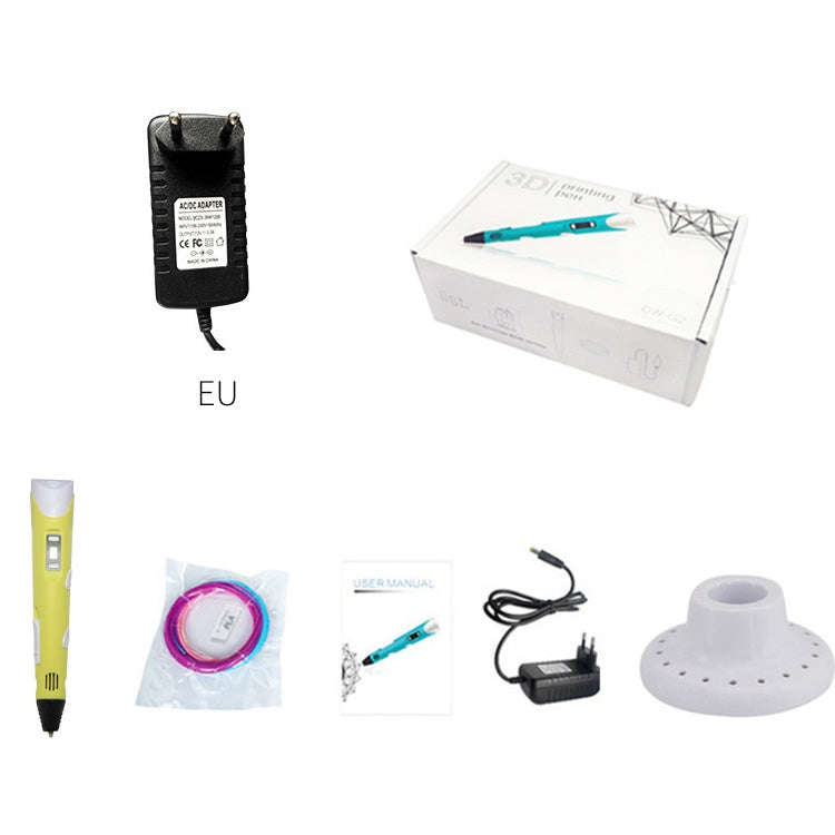 Hand-held 3D Printing Pen, EU Plug(Yellow)