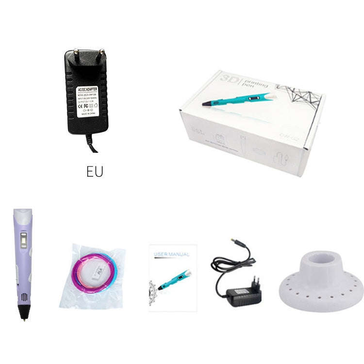 Hand-held 3D Printing Pen, EU Plug(Purple)