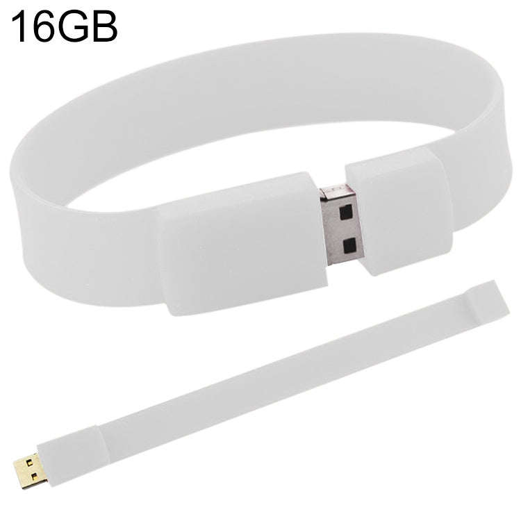 16GB Silicon Bracelets USB 2.0 Flash Disk(White)