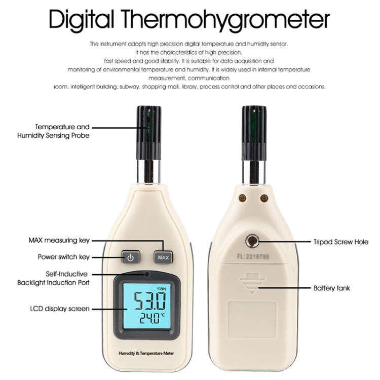 BENETECH GM1362 1.45 Inch Screen Digital Humidity & Temperature Meter(White)