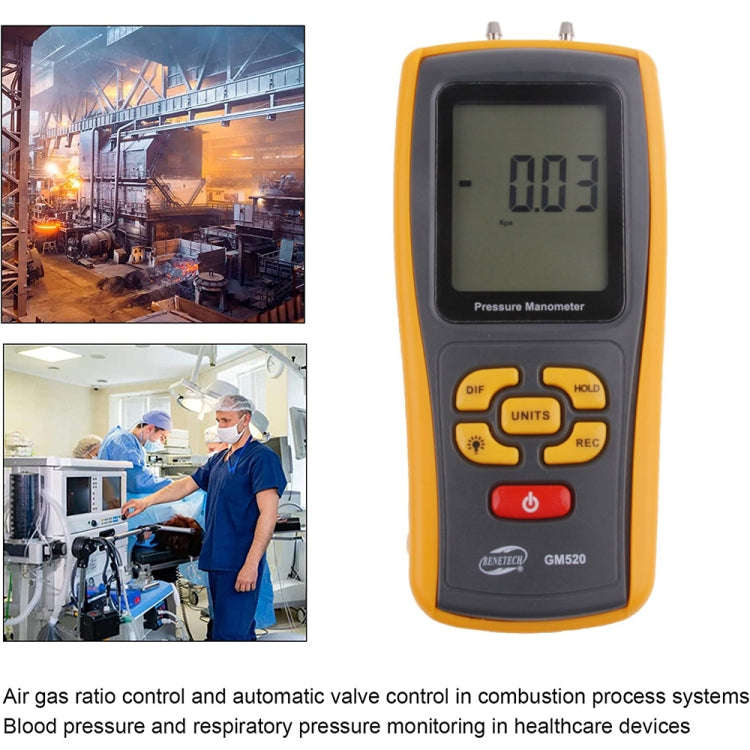 BENETECH GM520 LCD Display Pressure Manometer(Yellow)