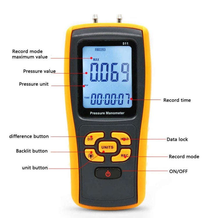 BENETECH GM511 LCD Display Pressure Manometer(Yellow)