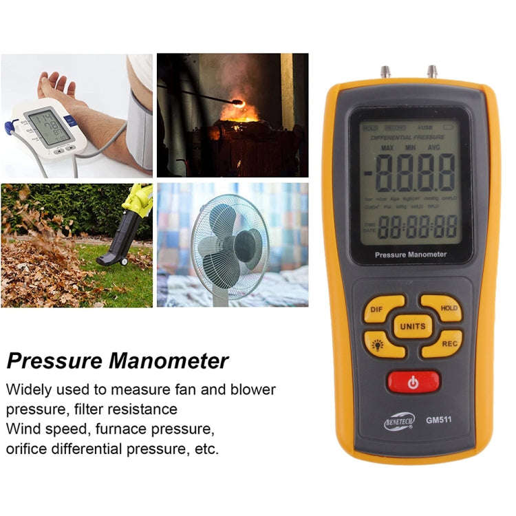 BENETECH GM511 LCD Display Pressure Manometer(Yellow)