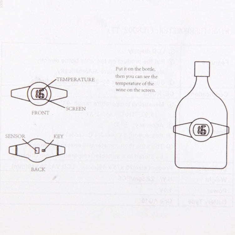 Celsius Degree Digital LCD Display Wine Bottle Thermometer, Suitable Bottle Diameter: 65-80mm (Bl...