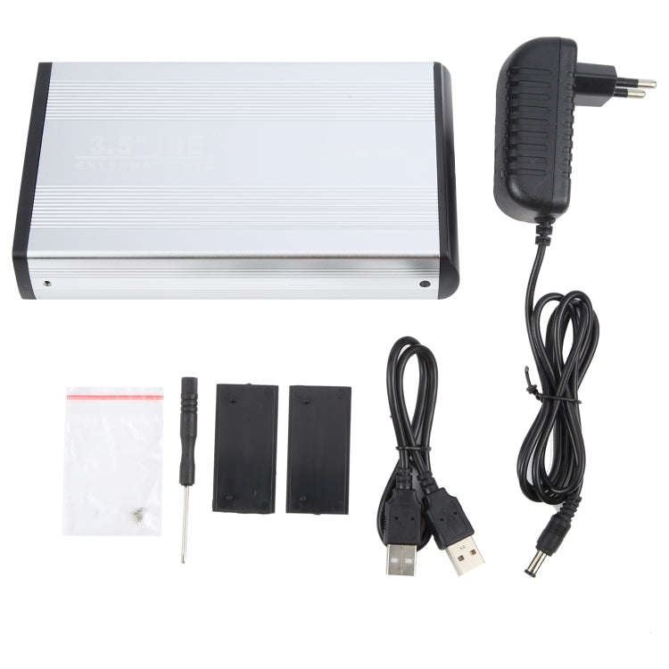 3.5 inch HDD External Case, Support IDE Hard Drive, EU Plug (Silver)