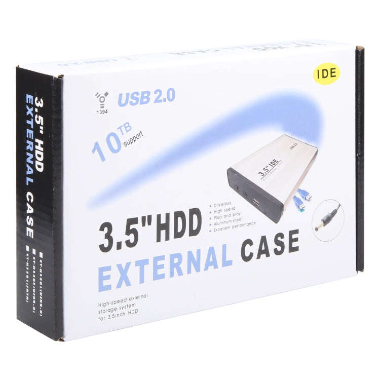 3.5 inch HDD External Case, Support IDE Hard Drive, EU Plug (Silver)