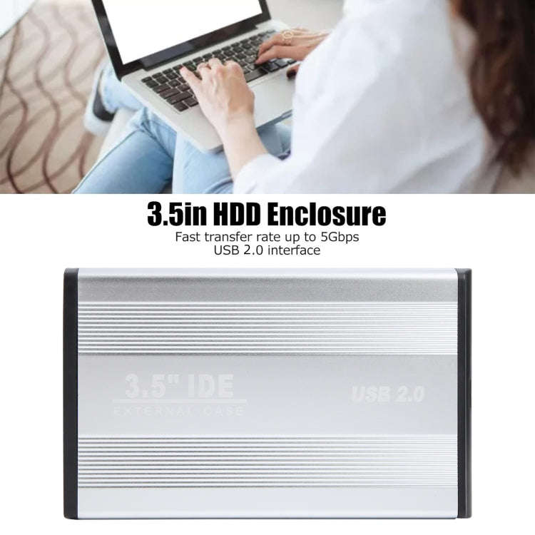 3.5 inch HDD External Case, Support IDE Hard Drive, EU Plug (Silver)
