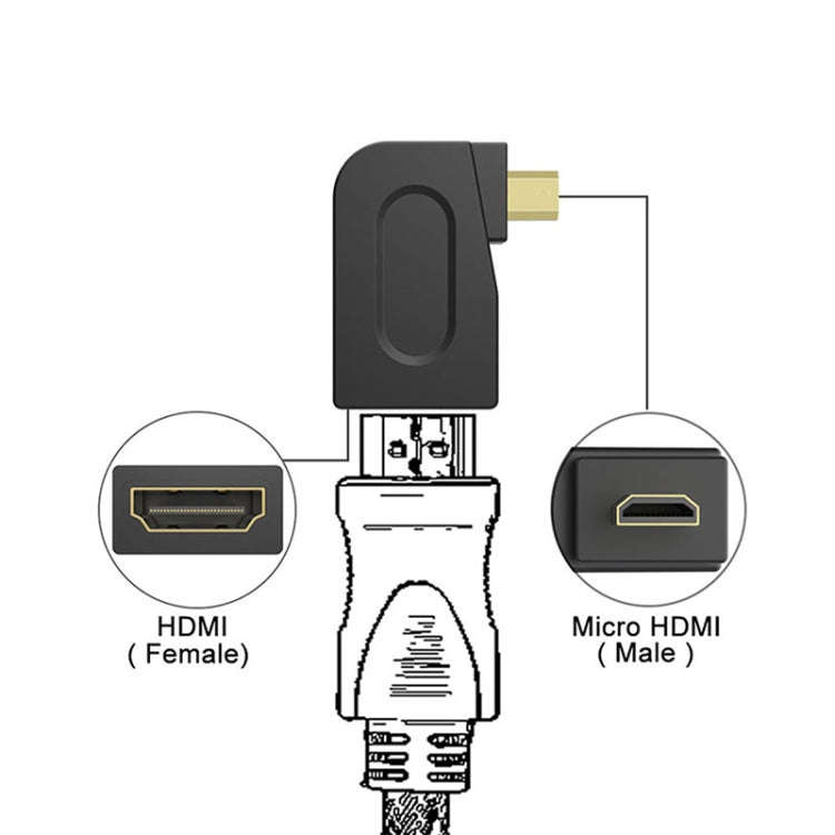 Gold Plated Micro HDMI Male to HDMI 19 Pin Female Adaptor with 90 Degree Angle(Black)