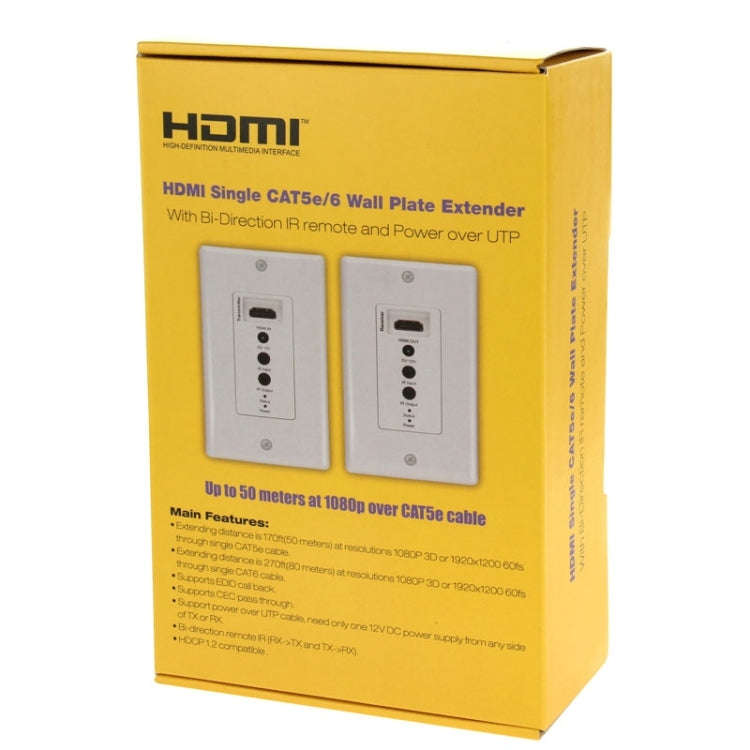 HDMI Single Cat5e / 6 50 Meters Wall Plate Extender (EU Plug)(White)