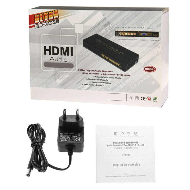 HDMI to HDMI + Audio (SPDIF + R/L) Converter (EU Plug)(Black)