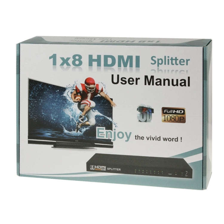 V1.4 Full HD 1080P 1 x 8 HDMI Amplifier Splitter, Support 3D(Black)