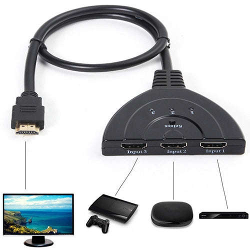 3x1 Pigtail HDMI Switcher Up to 1080P (Gold Plated)(Black)