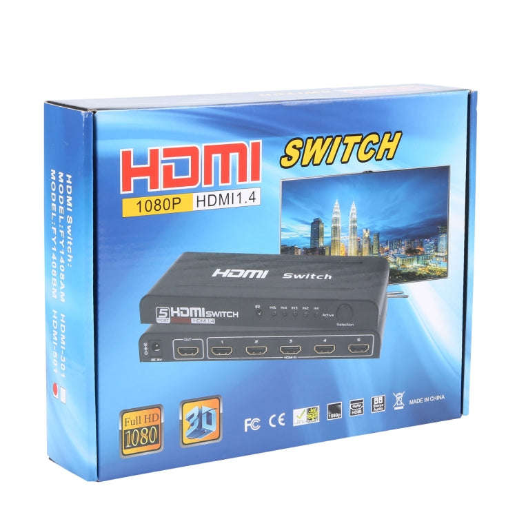 Full HD 1080P 5 Ports HDMI Switch with Remote Control & LED Indicator(Black)