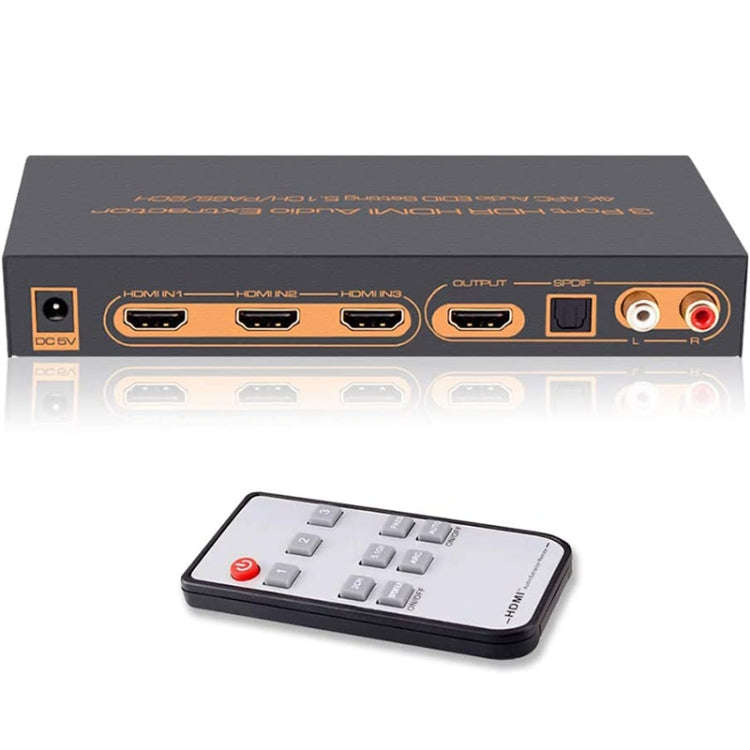 3 Ports HDMI/MHL Audio Extractor with IR Remote Control, 4K ARC Audio EDID Setting 5.1ch / PASS /...