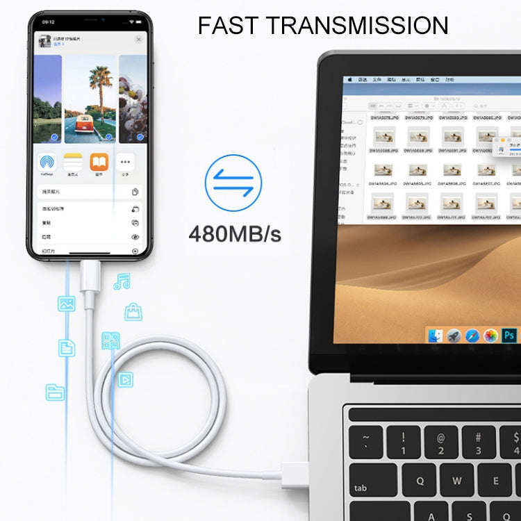USB Sync Data / Charging Cable for iPhone, iPad, Length: 3m(White)