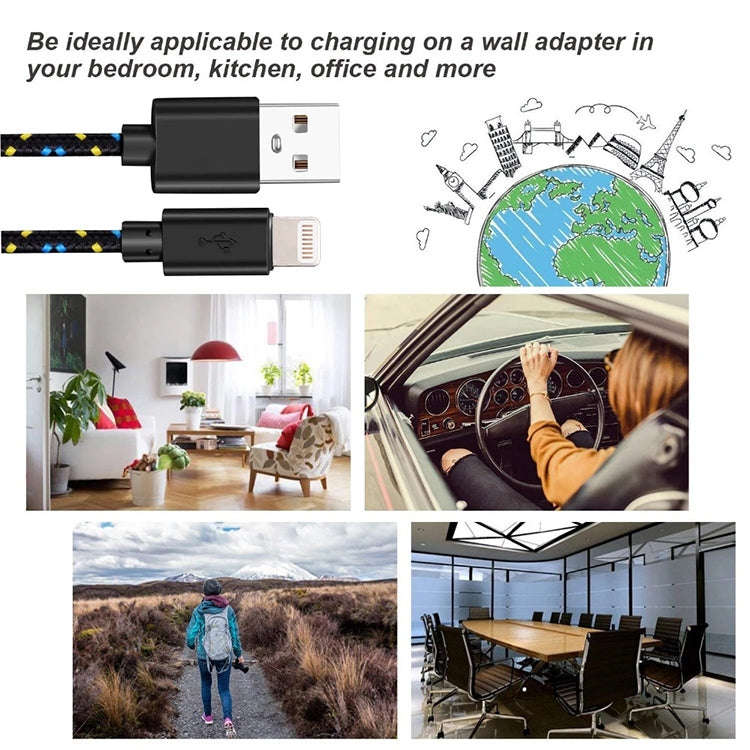 1m Nylon Netting Style USB 8 Pin Data Transfer Charging Cable for iPhone, iPad(White)