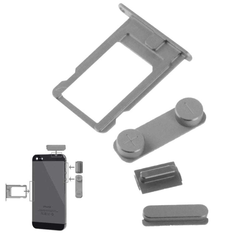 4 in 1 for iPhone 5 & 5S Original Alloy Material Colorful Nano SIM Card Tray + Volume Button + Po...