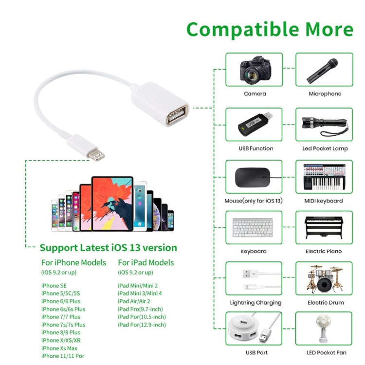 USB Female to 8pin Male OTG Adapter Cable, Support iOS 10.2 and Below, Length: 18cm(White)