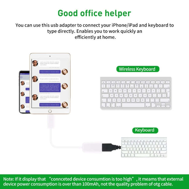 USB Female to 8pin Male OTG Adapter Cable, Support iOS 10.2 and Below, Length: 18cm(White)
