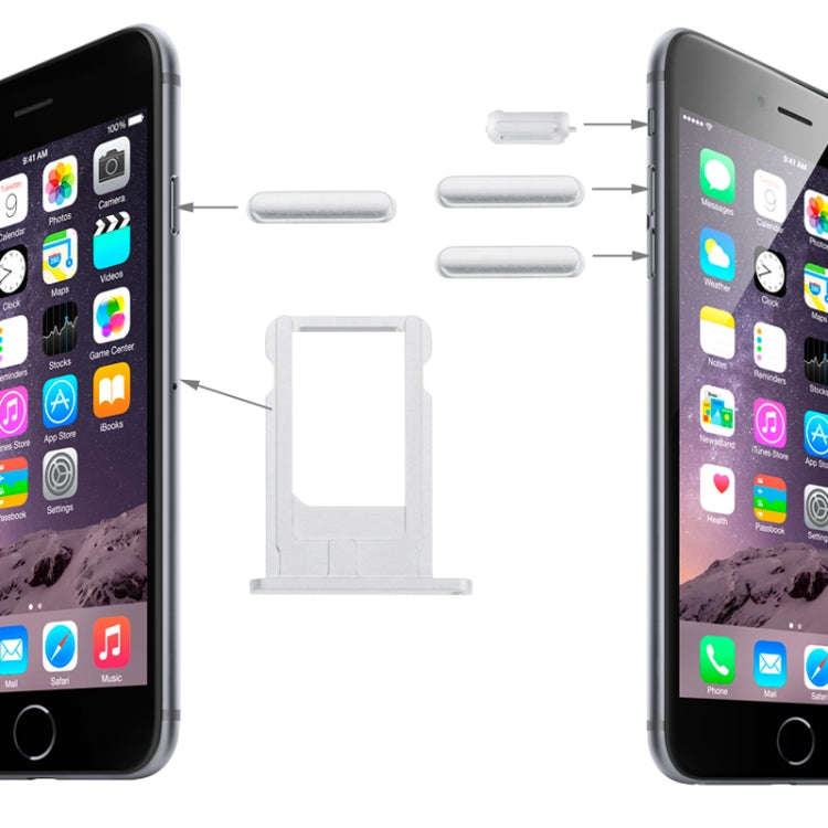 Card Tray & Volume Control Key & Screen Lock Key & Mute Switch Vibrator Key Kit for iPhone 6 (Pla...
