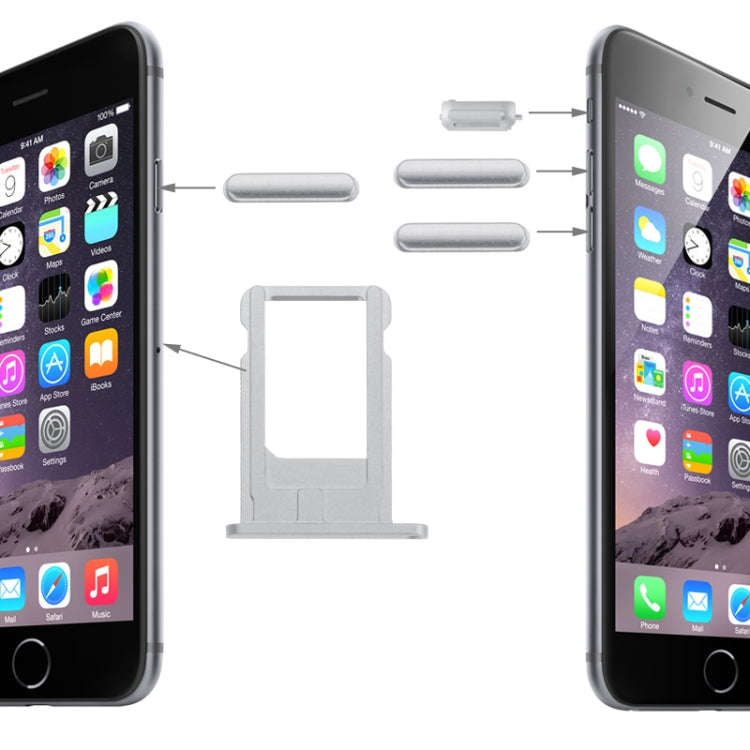 Card Tray & Volume Control Key & Screen Lock Key & Mute Switch Vibrator Key  Kit for iPhone 6(Sil...