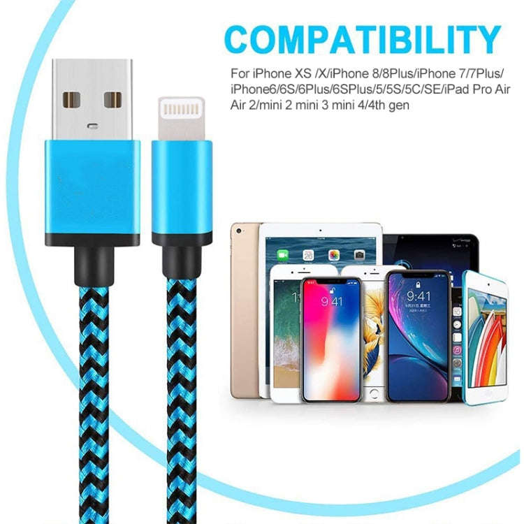 2m Woven Style 8 Pin to USB Sync Data / Charging Cable(Blue)