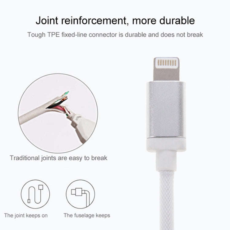 Net Style Metal Head 8 Pin to USB Data / Charger Cable, Cable Length: 25cm(Blue)