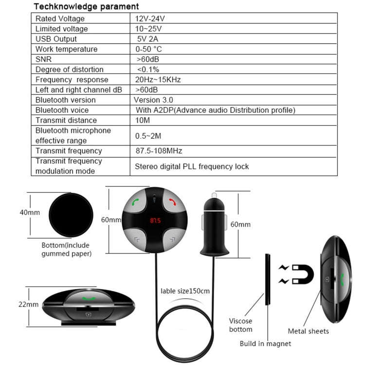 FM29B Bluetooth FM Transmitter Hands-free Car Kit, Car Charger, For iPhone, Galaxy, Sony, Lenovo,...