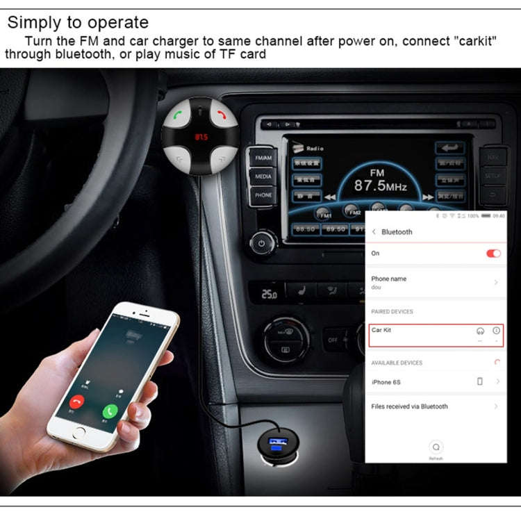 FM29B Bluetooth FM Transmitter Hands-free Car Kit, Car Charger, For iPhone, Galaxy, Sony, Lenovo,...