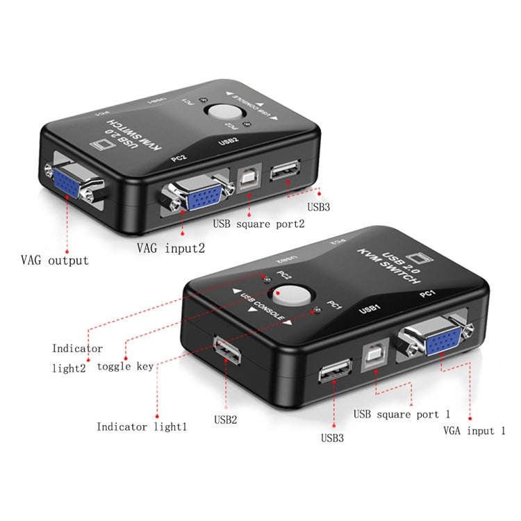 KVM-21UA 2 Ports USB KVM Switch Box with Control Button for PC Keyboard Mouse Monitor(Black)