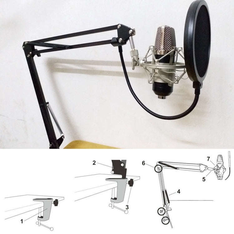 NB-35 Adjustable Table Mount Recording Microphone Suspension Arm Stand Clip Holder, For Studio Re...