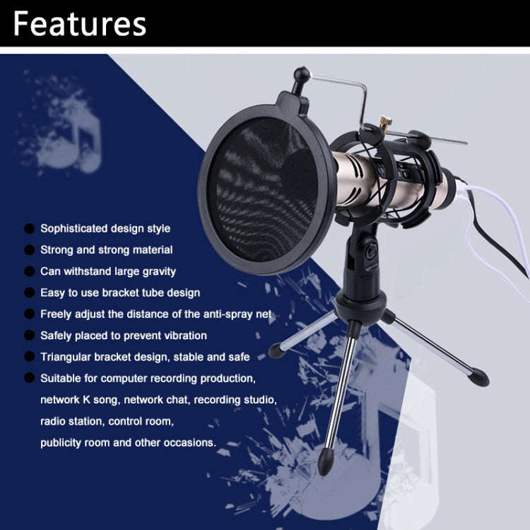 PS-5 Universal Live Broadcast Bracket Tripod Holder with Anti-spray Net & Microphone Clip & Shock...