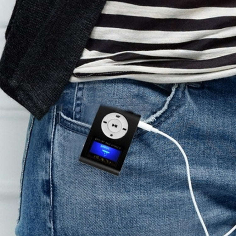 TF / Micro SD Card Slot MP3 Player with LCD Screen, Metal Clip(Black)