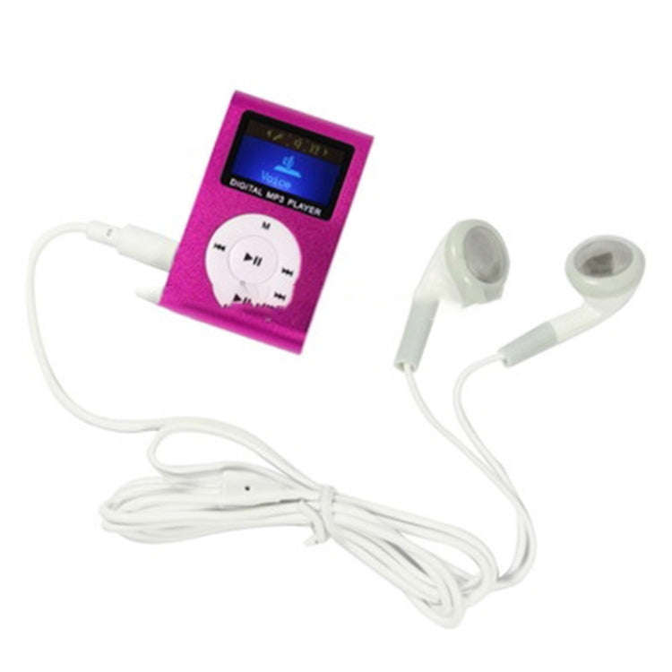 TF / Micro SD Card Slot MP3 Player with LCD Screen, Metal Clip(Magenta)