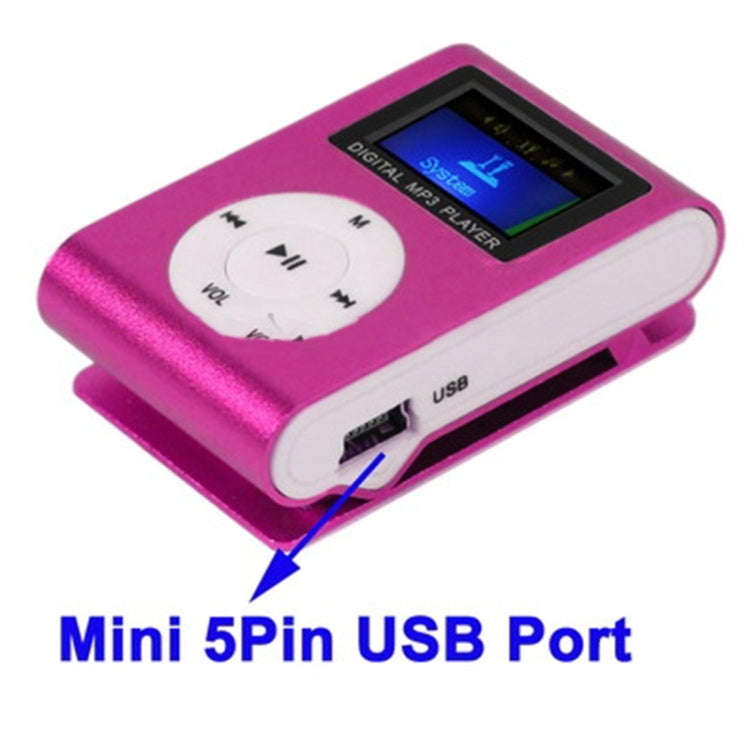 TF / Micro SD Card Slot MP3 Player with LCD Screen, Metal Clip(Magenta)