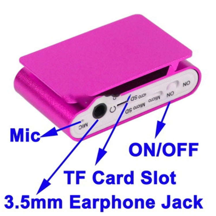 TF / Micro SD Card Slot MP3 Player with LCD Screen, Metal Clip(Magenta)