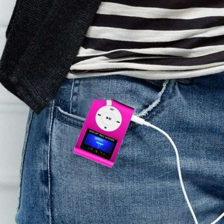 TF / Micro SD Card Slot MP3 Player with LCD Screen, Metal Clip(Magenta)