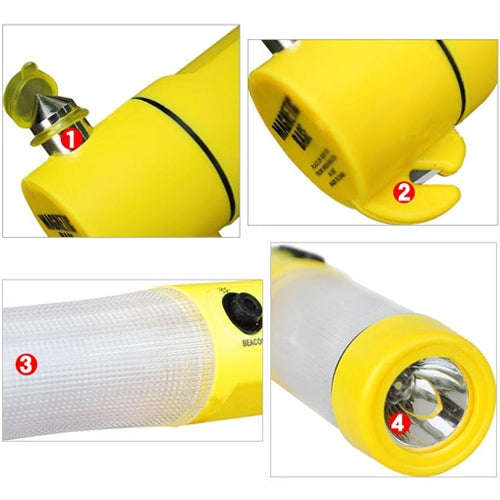 4 in 1 Multi Function Flashlight Alarm Emergency Hammer LED Flash Light For Auto-used(Yellow)