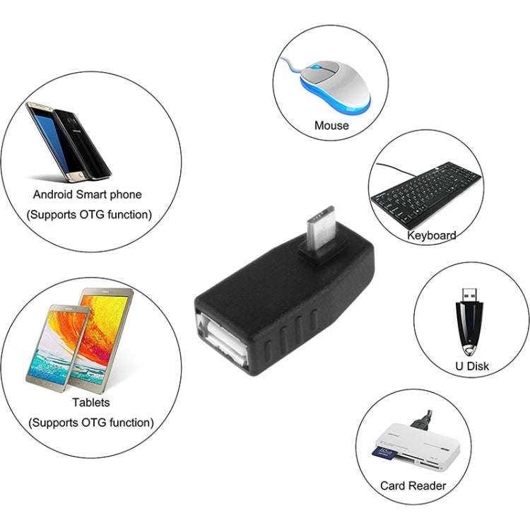 Micro USB Male to USB 2.0 AF Adapter with 90 Degree Angle, Support OTG Function(Black)
