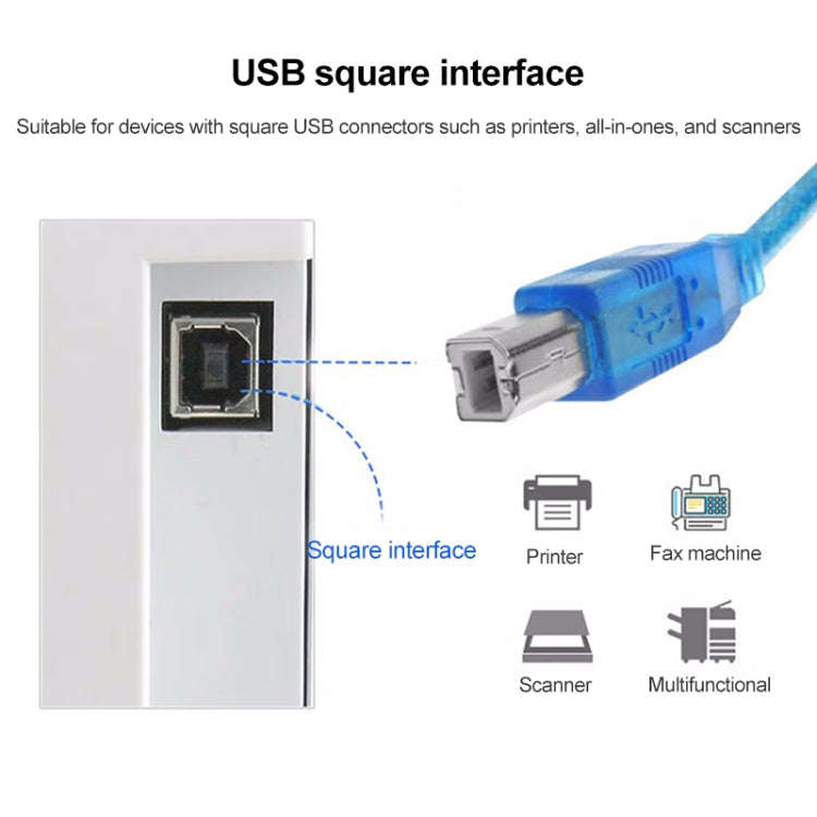 Normal USB 2.0 AM to BM Cable, with 2 core, Length: 5m(Blue)
