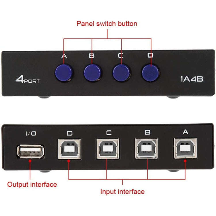 FENGJIE FJ-IA4B-C 4 Ports High Speed USB 2.0 Key-Press Switcher Share Switch Box for PC Computer ...