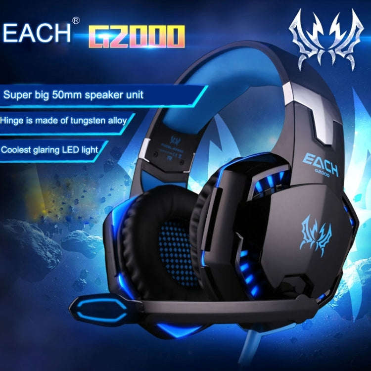 EACH G2000 Over-ear Stereo Bass Gaming Headset with Mic & LED Light for Computer, Cable Length: 2...