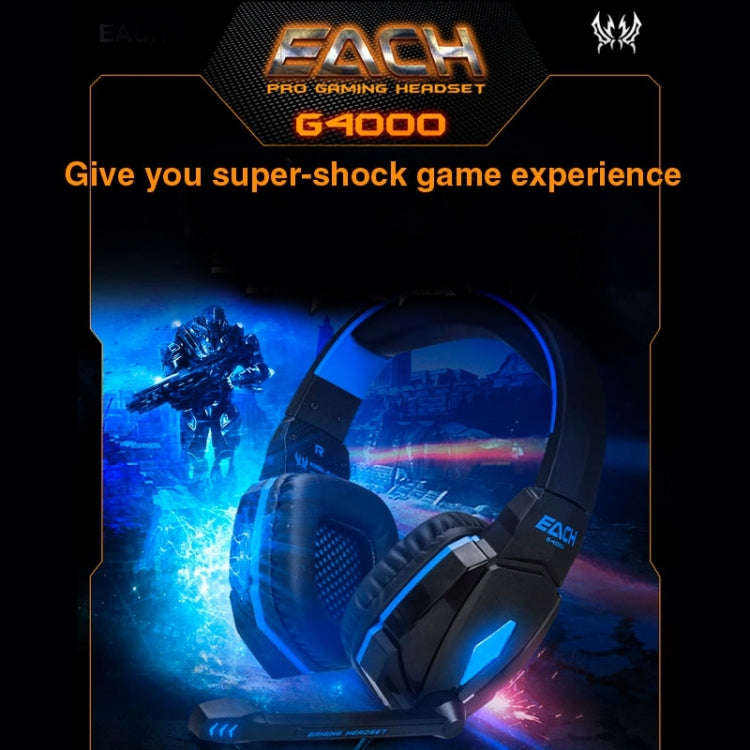 EACH G4000 Stereo Gaming Headset with Mic Volume Control & LED Light for Computer, Cable Length: ...