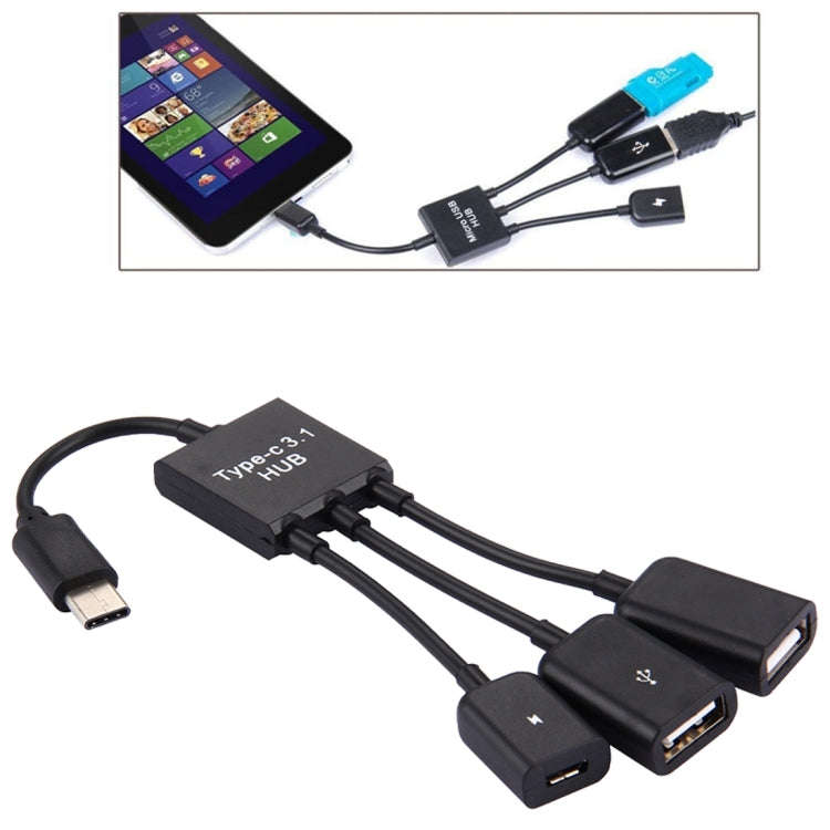 17.8cm 3 Ports USB-C / Type-C 3.1 OTG Charge HUB Cable, For Galaxy S8 & S8 + / LG G6 / Huawei P10...